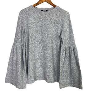 Zara Oversized Bell Longsleeve Soft Knit Pullover Sweater Crew Neck M Gray #4141
